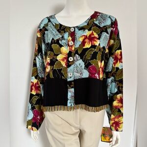 Floral Button-Front Blouse in Black & Multi by Mango Bay